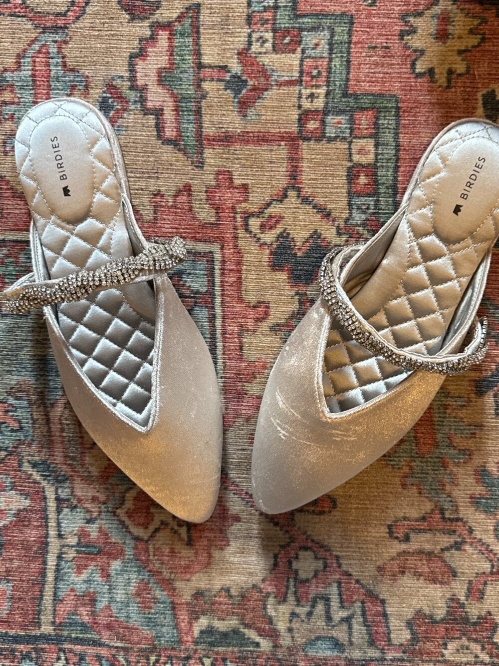 Silver Birdies Flats with Rhinestone Detail